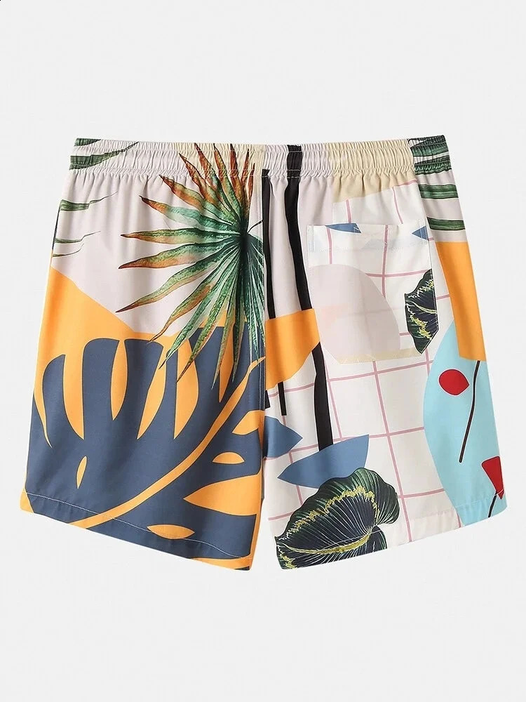 Mens Hawaiian Shirts Shorts Tropical Turtle Leaf Print Beach Short Sleeve Swim Vacation Outfits Sets Two Pieces Beachwear 240813