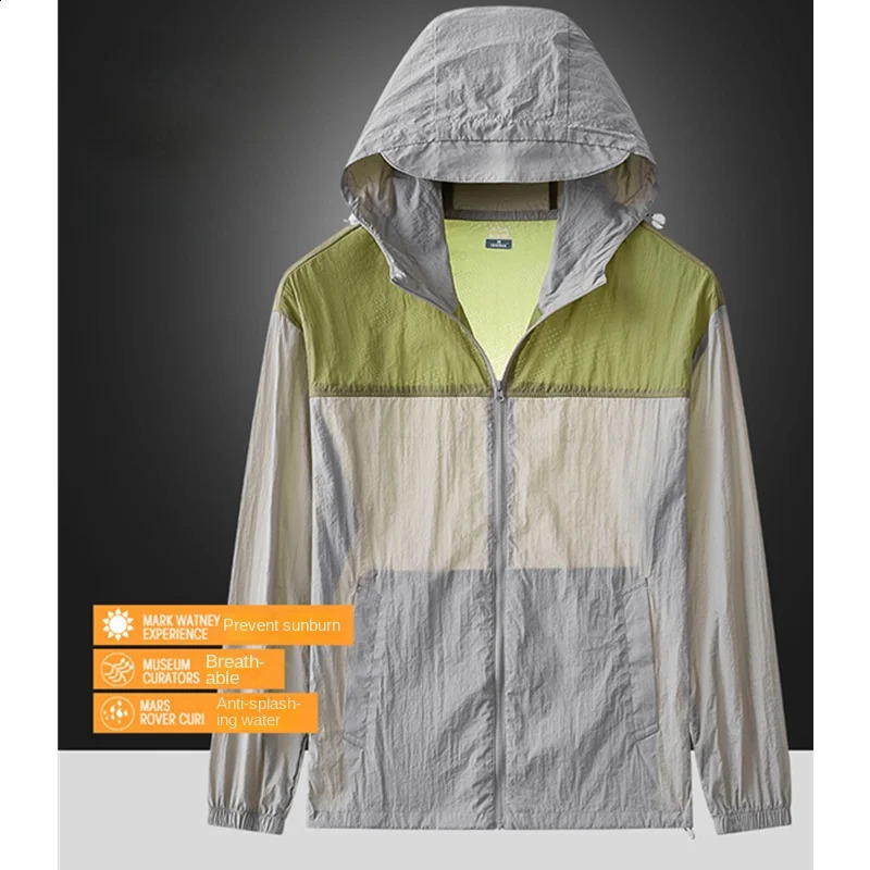 Mens ultrathin waterproof clothing for summer casual loose fast drying breathable lightweight hooded sports windproof machine 240812