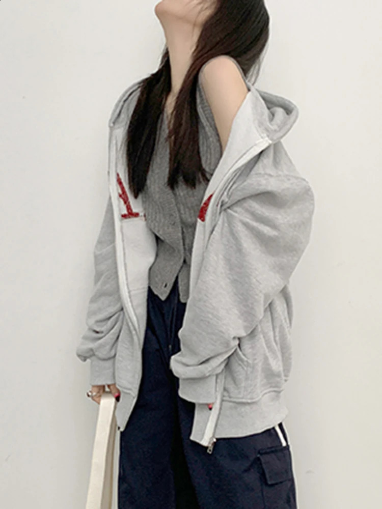 Basic Long Sleeves Chic Letter Printed Female Hoodies Autumn Simple Hooded Fashion Contrast Color Loose Casual Women Hoodies 240812