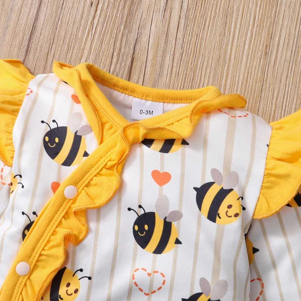 0-18 months newborn baby girl jumpsuit cute little bee cute ruffled long sleeved bodysuit+hat birthday party costume W240812