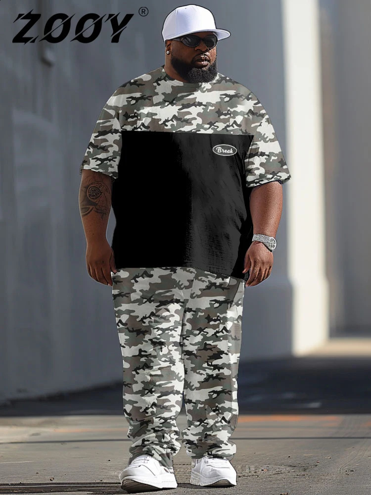 L-9XL Short Sleeved T-Shirt And Pants Set Plus Size Men Street Casual Daily Classic Camouflage Printed T-Shirt Pants Set ZOOY240812