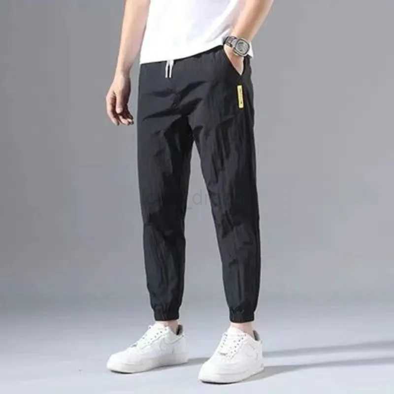 Summer New Fashion Trendloose Large Size Thin Lce Silk Breathable Korean Sports Mens Joggers Street Pants Casual Men SweatpantsXJ240813