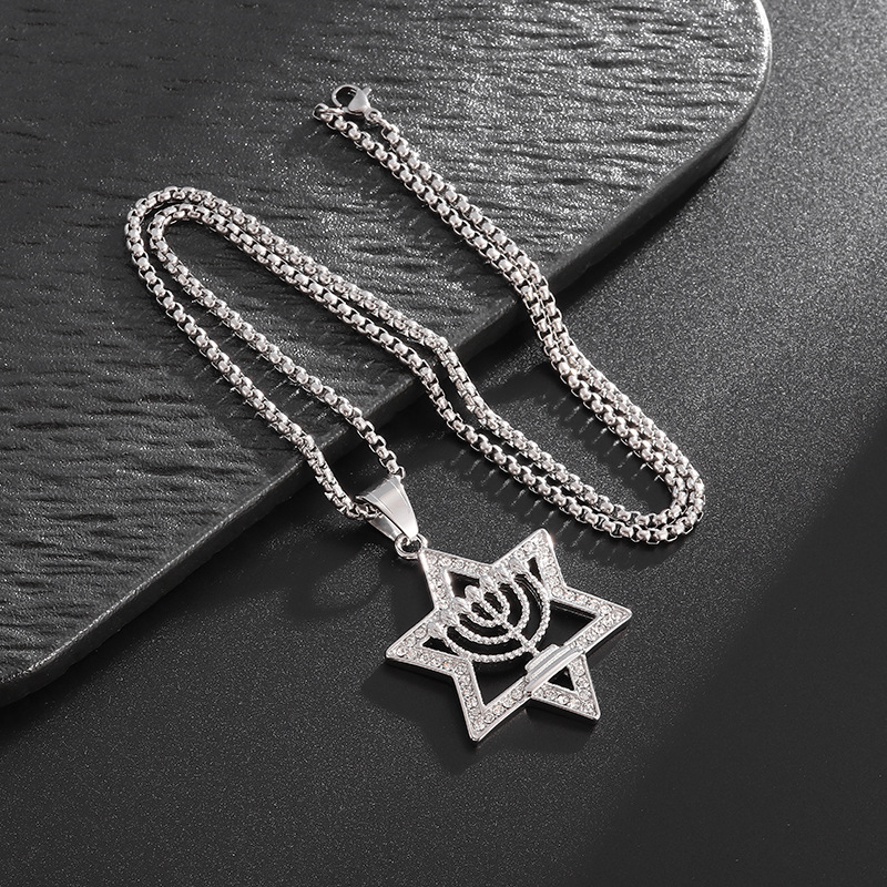 Star of David Hexagram Pendant Necklace Full Zircon Real Gold Plated Mens Jewelry