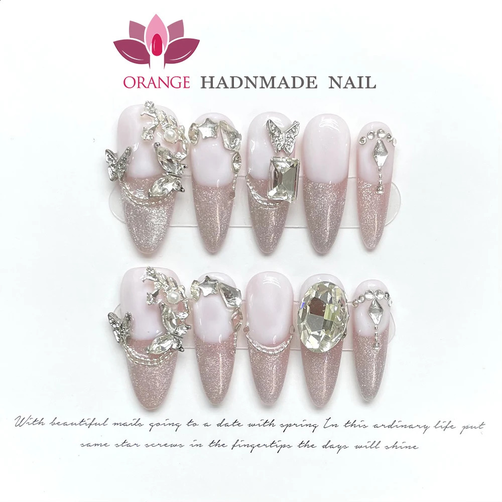 Handmade Press On nails Reusable Decoration Stiletto Fake Nails Full Cover Artificial Manicuree Wearable Orange Nails Store 240810