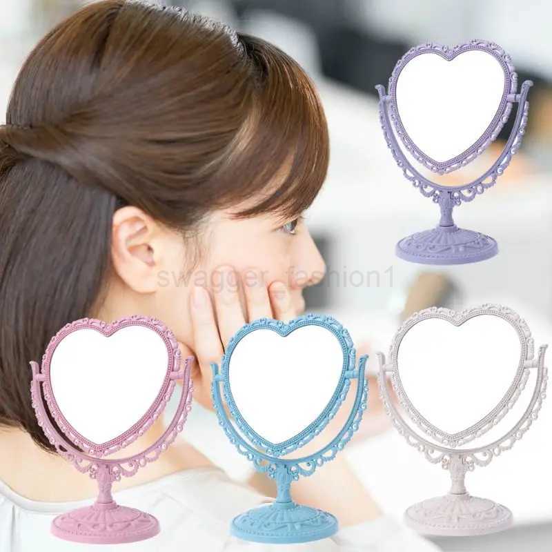 2Sides Heart-shaped Makeup Mirror Rotatable Stand Table Compact Mirror Dresser Drop ShippingXJ240813