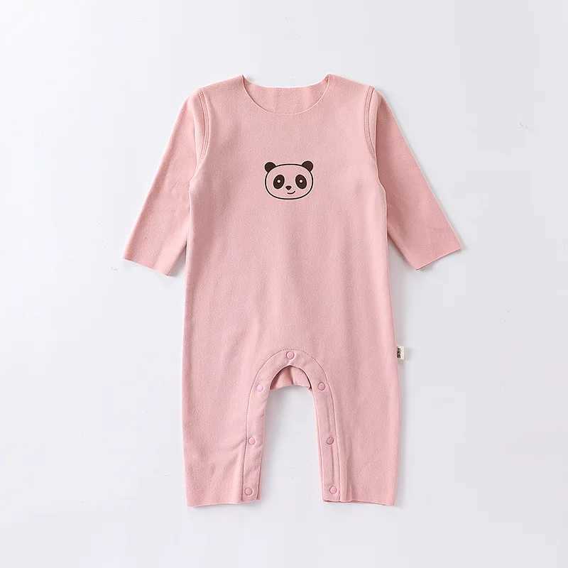 Autumn and winter newborn boys pajamas long sleeved Ins round neck velvet cartoon panda print baby boys tight fitting clothes baby boys jumpsuit W2408