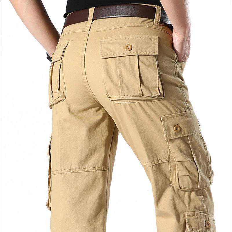 Plus Size 44 SpringSummer Mens Cotton Cargo Pants Multi Pocket Military Tactical Handcart Outdoor Leisure Jogging 240812