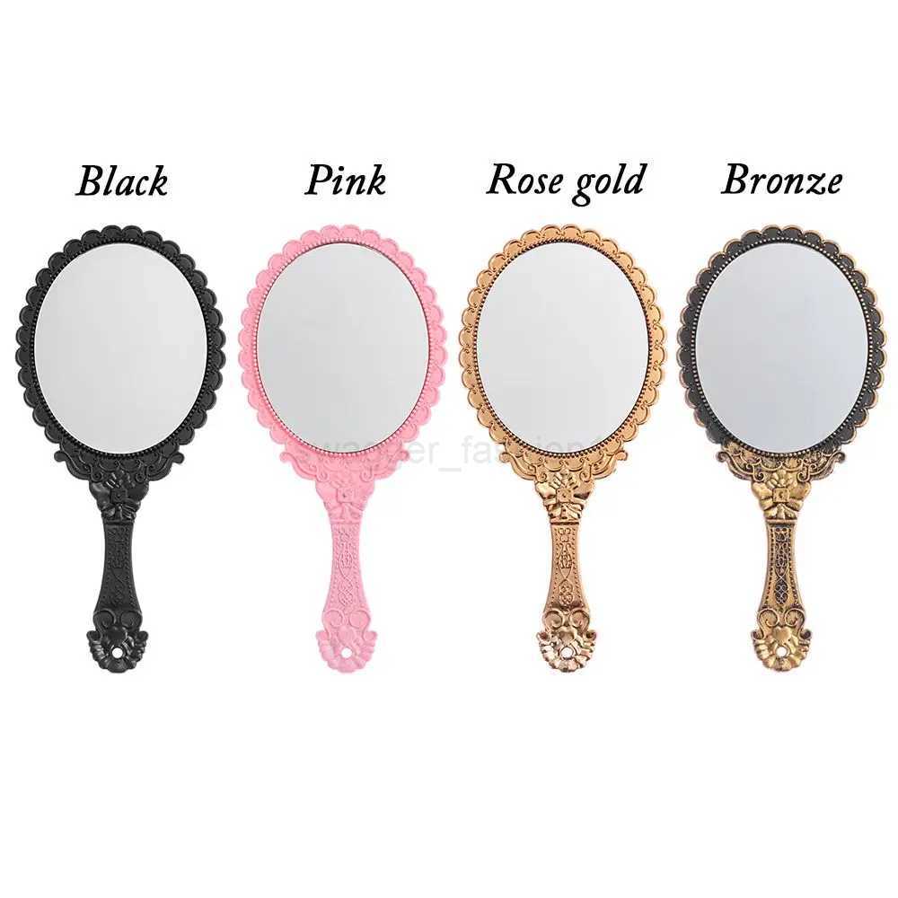 4 Colors Vintage Oval-Shape Hand Mirror Held Vanity Mirror Standing Makeup Dresser MirrorXJ240813