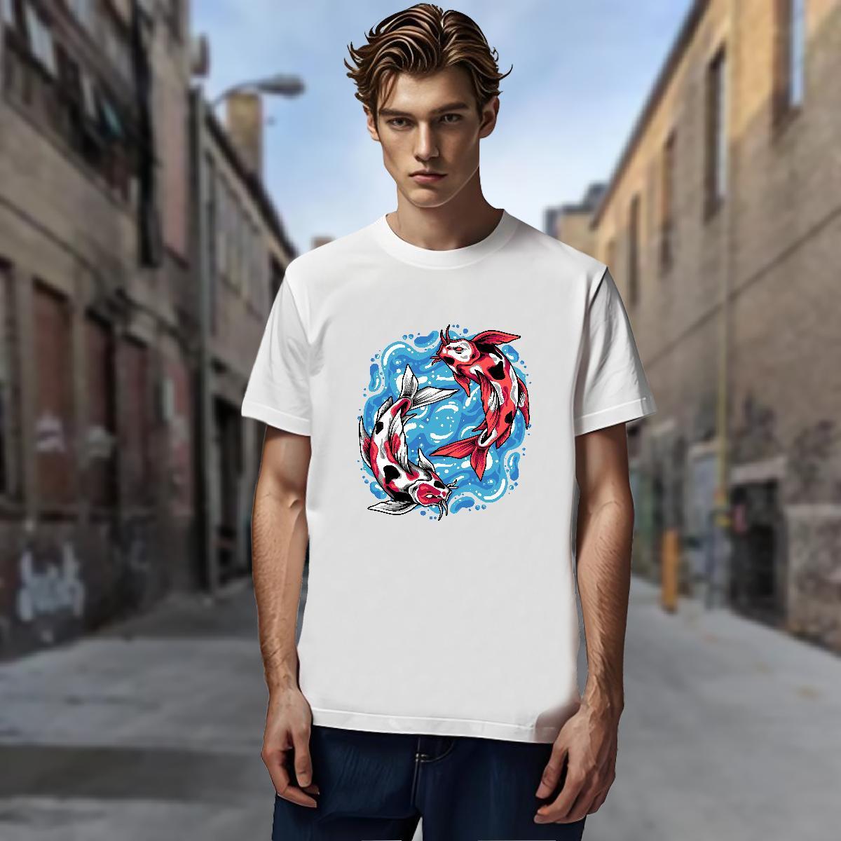 T Shirts Men 100% Cotton 230g Casual Beach Short Sleeve Soft Cartoon Printing L-4XL Mens Tshirts Fashion Casual Cool Design Tees Shirts