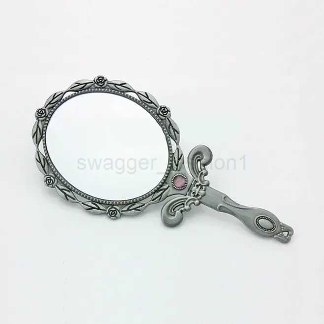 Vintage Metal Mirrors Women Handheld Long Handle Makeup Mirrors Mini Vintage Decoration Folding MirrorXJ240813