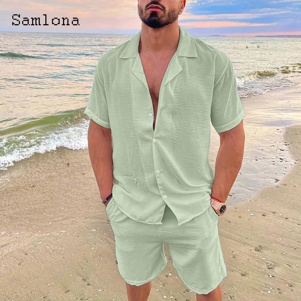 Plus Size Mens Casual Linen Two Piece Sets 2024 Europe Style Vintage Tops Blouse and White Shorts Suit Male Beach Tracksuits Set 240813