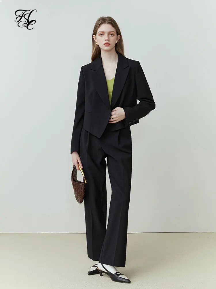 FSLE Womens Full Match Set Wide Leg Pants Short Sleeve Jacket High Waist Loose Flat Bottom Two Piece for Women 240812