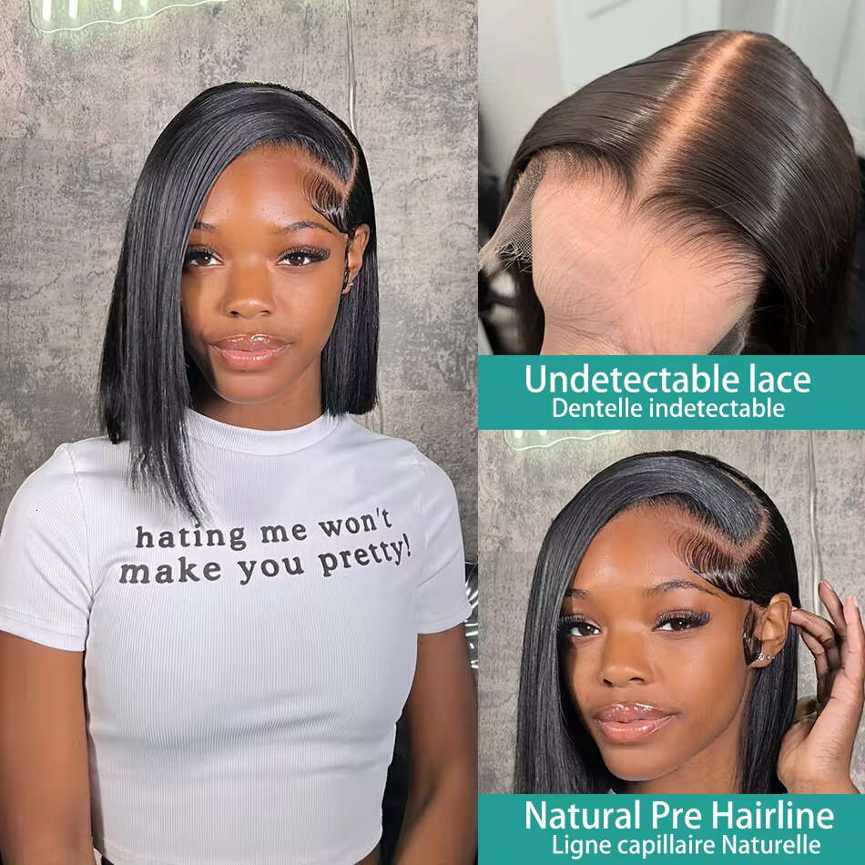 250 Density Straight Short Bob 13X4 Frontal Human Hair Wigs 13X6 HD Transparent Lace Front 5X5 Wig For Women