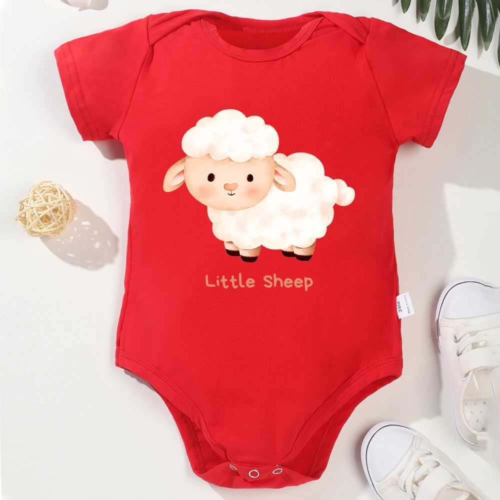 Cute little lamb baby clothing cartoon animal print cotton high-quality newborn tight fitting clothes O-neck short sleeved summer W240812
