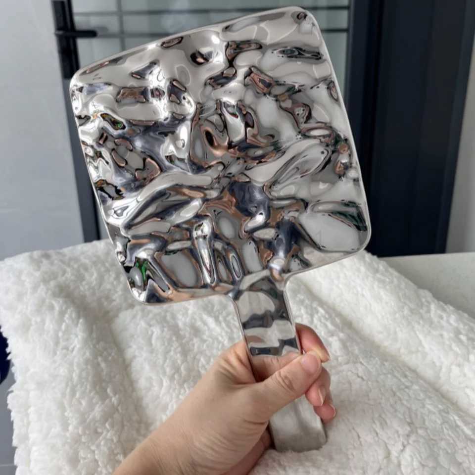 Electroplated Handle Makeup Mirrors HD Beauty Portable Round Hand Square Hand Small Make Up MirrorXJ240813