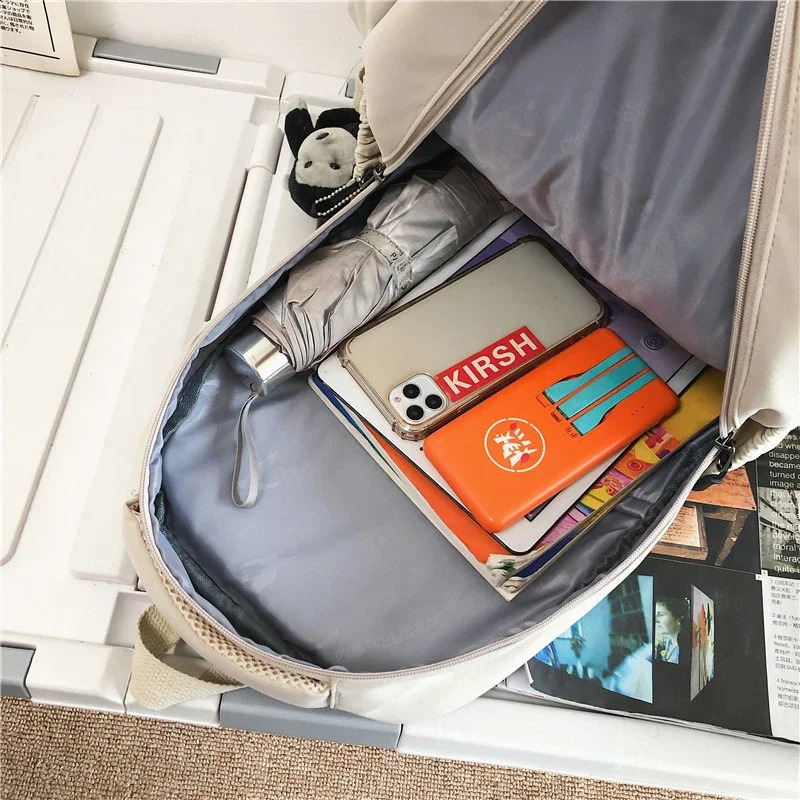 Womens backpack solid color womens multi pocket casual mens travel bag highquality school 240813