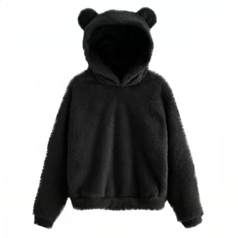 Autumn Winter Womens Hoodies Winter Women Long Sleeve Rabbit Ear Hood Sweatshirt Cute Plush Warm Casual Hoodie Tops 240813