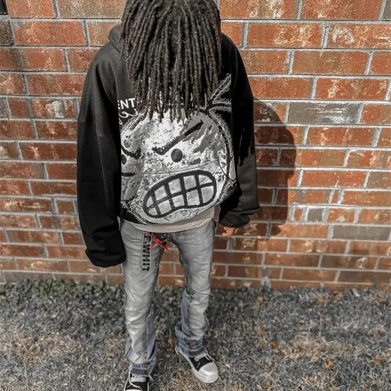 Y2K cartoon graphic printing super large hooded sweatshirt for men and women retro Harajuku Gothic streetwear black zipper hooded sweatshirt240812