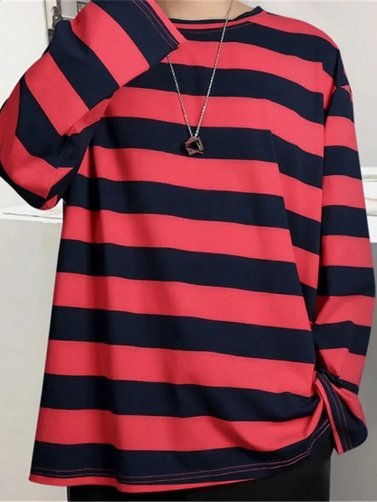 Ultra fine striped Tshirt womens Gothic top loose zipper spring long sleeved Harajuku couple 240812