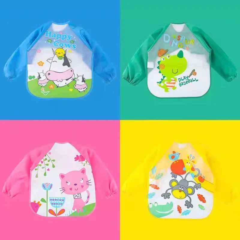 Bibs Burp Cloths Cute Cartoon Animals Baby Bibs Waterproof Colorful Children Bib Full Sleeve Bibs Children Apron Long Sleeve Feeding Bibs BabyL4812