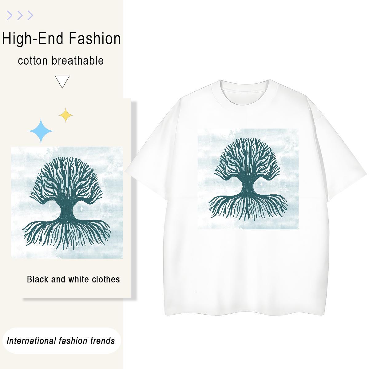 Cool Men Tees Casual Beach 230g 100% Cotton Cartoon Printing L-4XL Breathable Crew Neck tree Men T Shirts DIY Tee Shirt