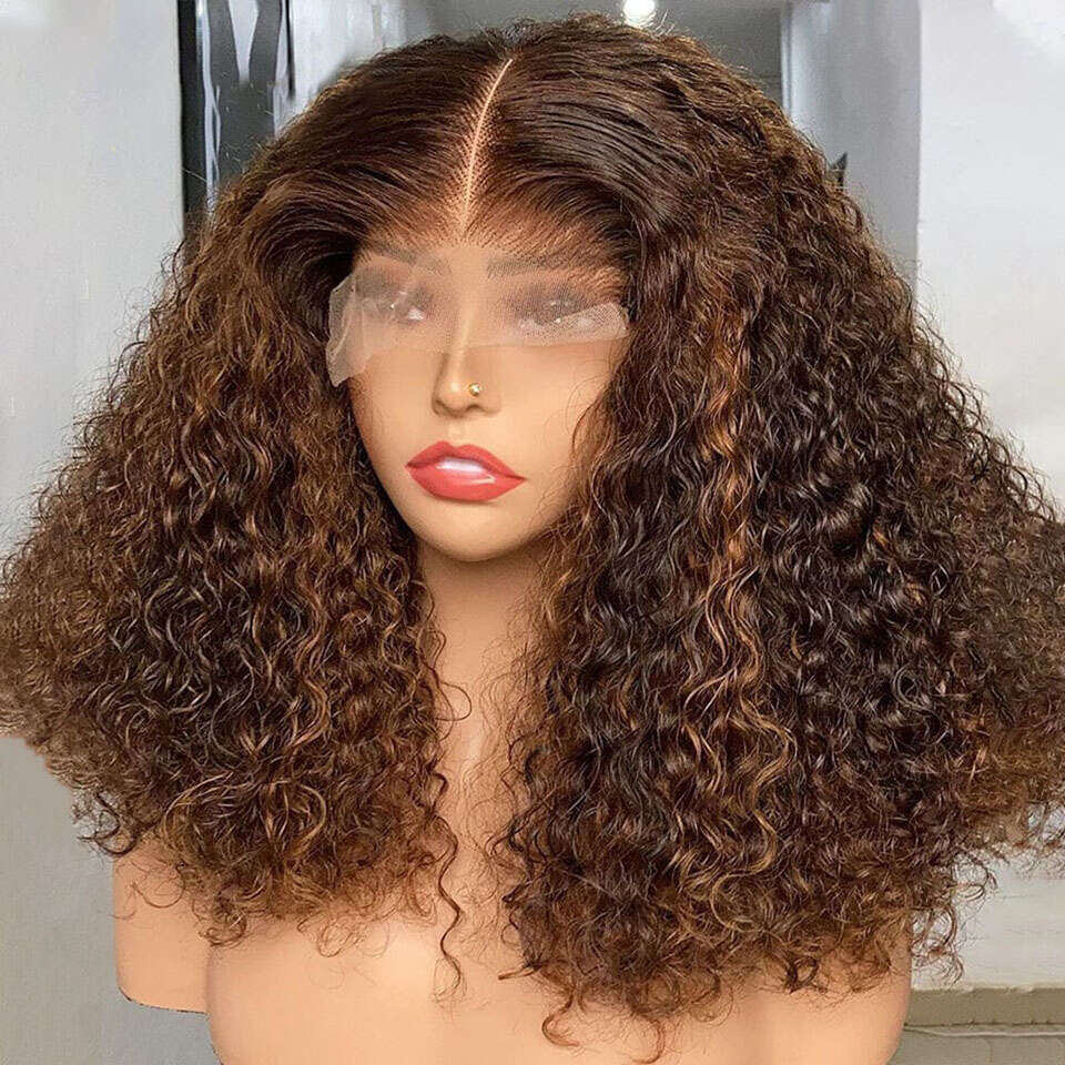 250% Density Highlight Jerry Curly Human Hair 13X4 Lace Frontal Wigs For Women P4/27 Colored Glueless Indian 4X4 Closure Wig