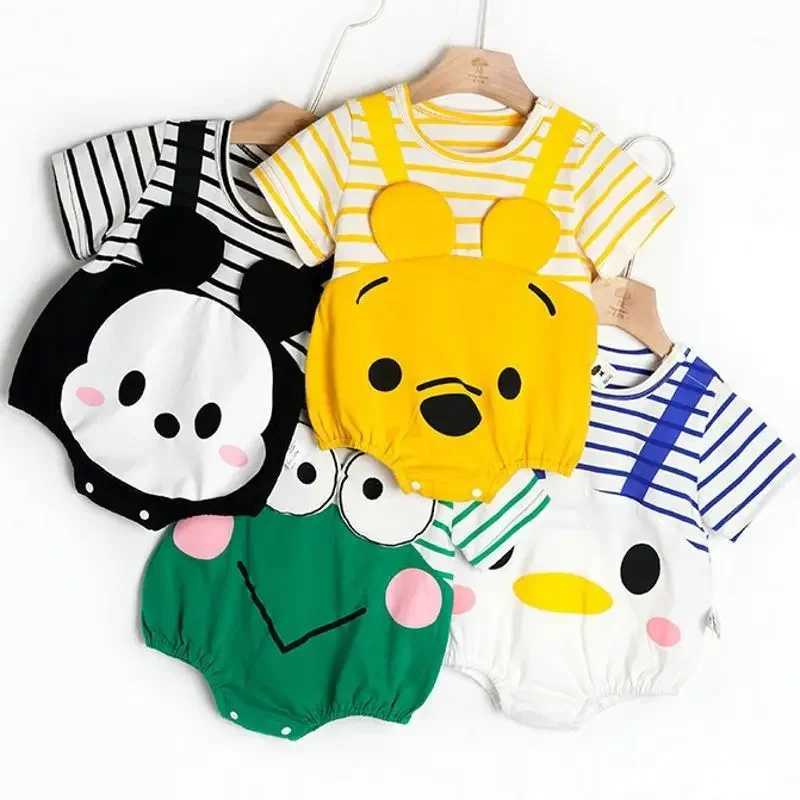 Cotton baby short sleeved triangular jumpsuit boys and girls cartoon pendant clothing jumpsuit 0-24M W240812