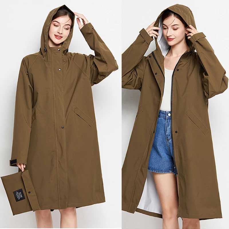 Lightweight Raincoat Women Waterproof Long Rain Coat Jacket Zip Pocket Y240810