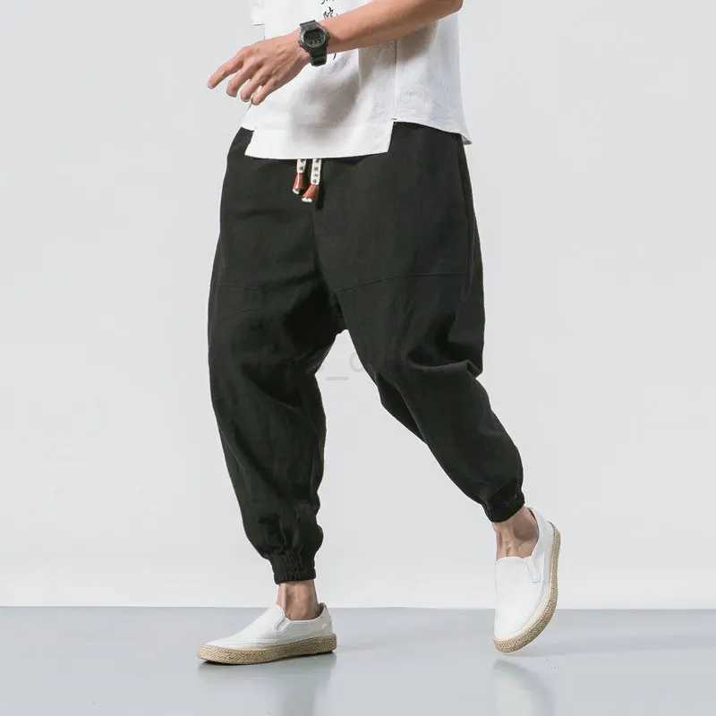 2023 Spring oversize casual pants men streetwear cotton linen harajuku joggers fashion baggy harem pants for manXJ240813