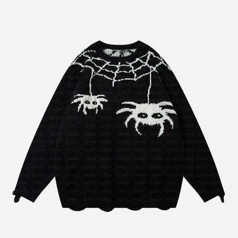 Y2K Goth Harajuku Spider Web Print Pattern Long Sleeve Knit Men Pullover Autumn Winter Streetwear Casual Grunge Women Sweater 240809