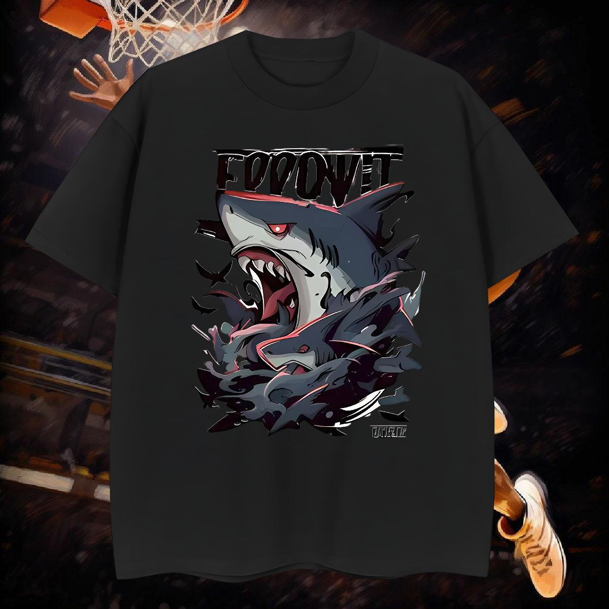 Men T Shirts 230g Pure Cotton shark Street Wear Breathable Crew Neck Custom Big Size Mens Tshirts Fashion Cool Tops Tees