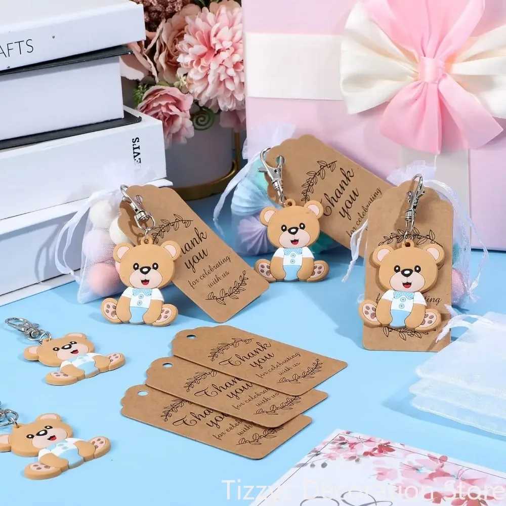 10/20 baby shower gift bear keychains with Organza bag thank you for providing Kraft labels for guests girl and boy birthday party supplies W240808