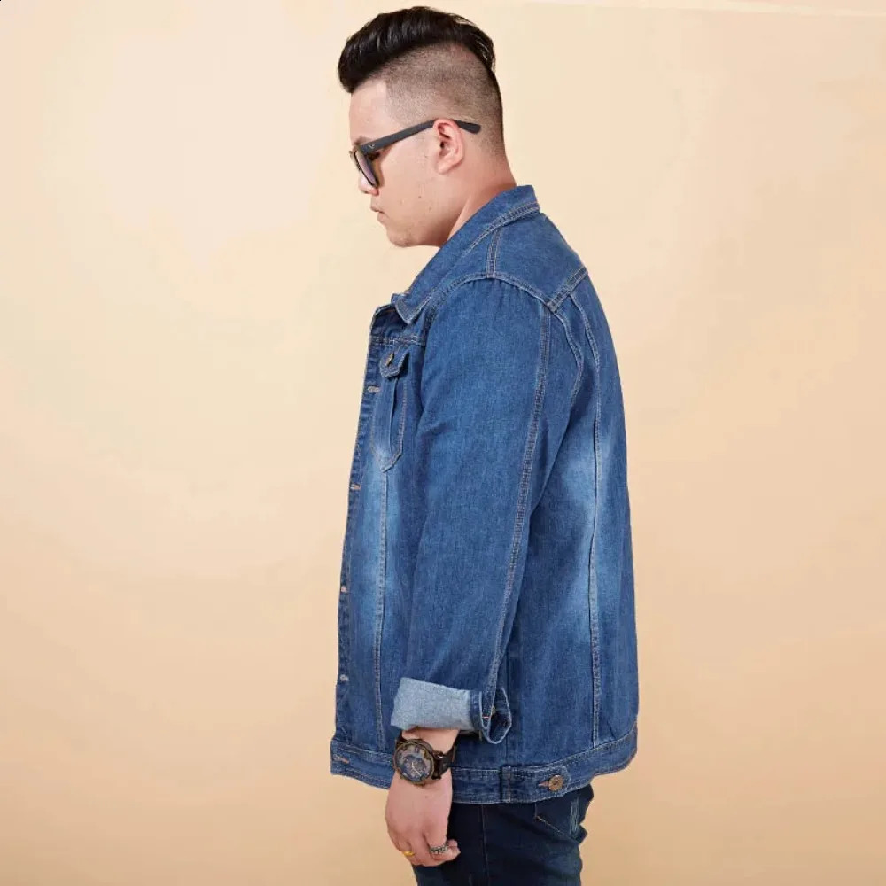 M-8XL Plus Size Denim Jacket Slim Fit Solid Mens Jeans Jacket Autumn Hip Hop Cotton Washed Cool Fashion Streetwear 3ZWJ08 240812