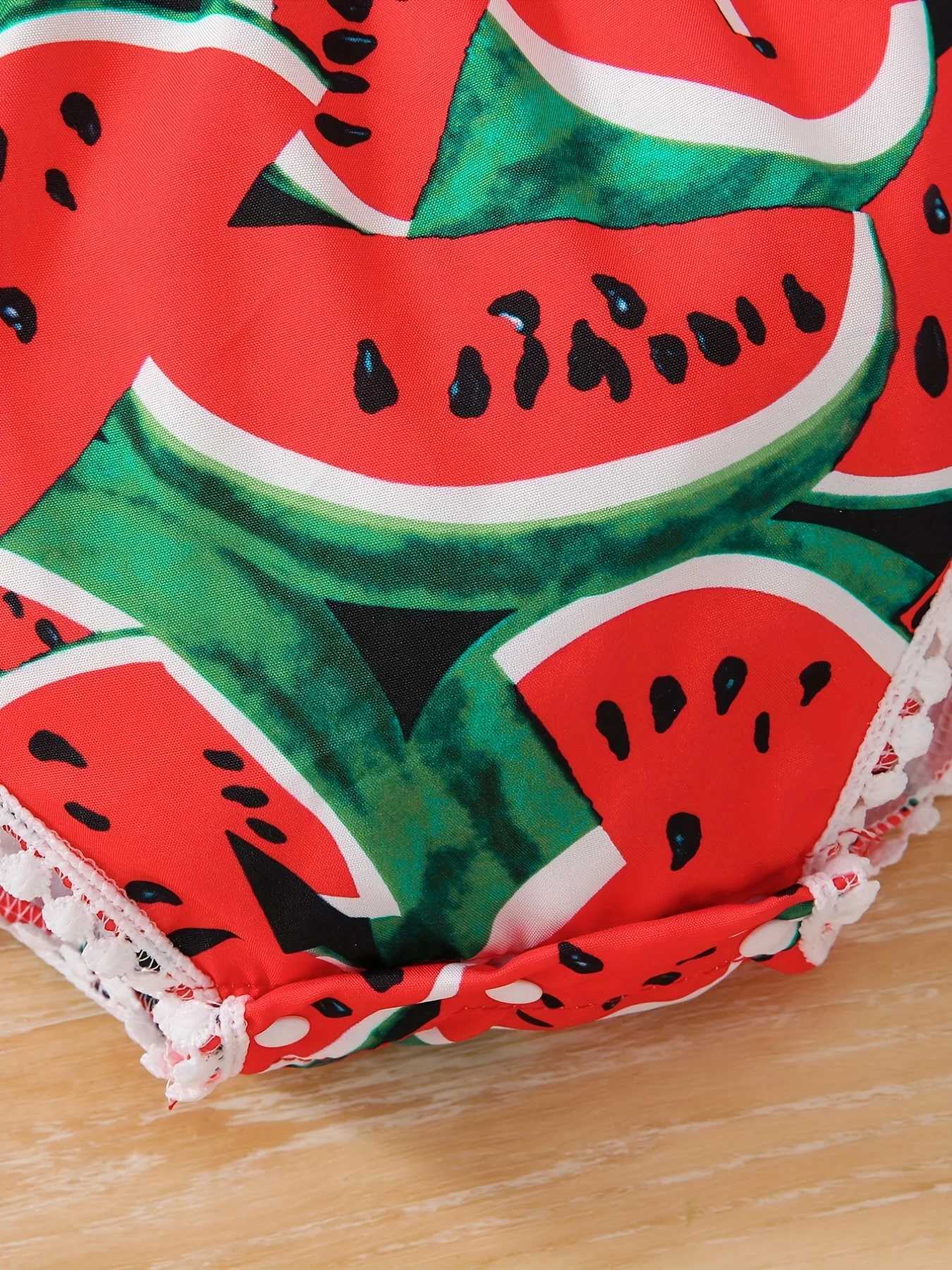 Summer Nap Baby Girl Watermelon Printed Baby Clothing Tight Clothes Onesie+Cute Casual Girl Dress W240812