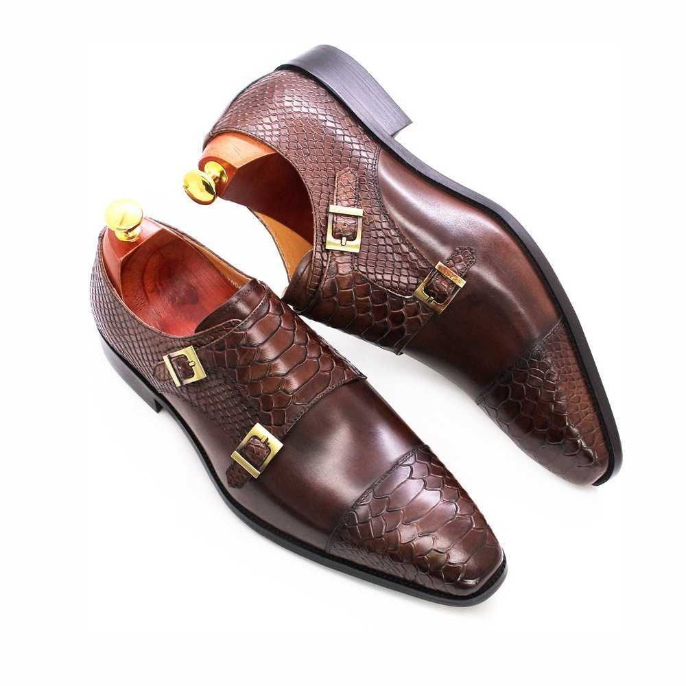 CMM Leather Shoes Mens New Business Casual Leather Shoes Leather Double Button Cover Shoes Mens Shoes