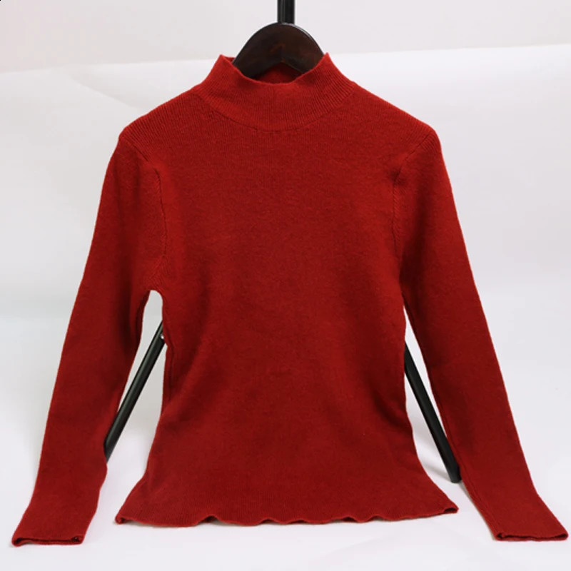 Autumn Winter Basic Knitted Womens Korean Fashion Half Turtle Neck Pulling Warm Sweater Long Sleeve Ultra Thin Top 240812