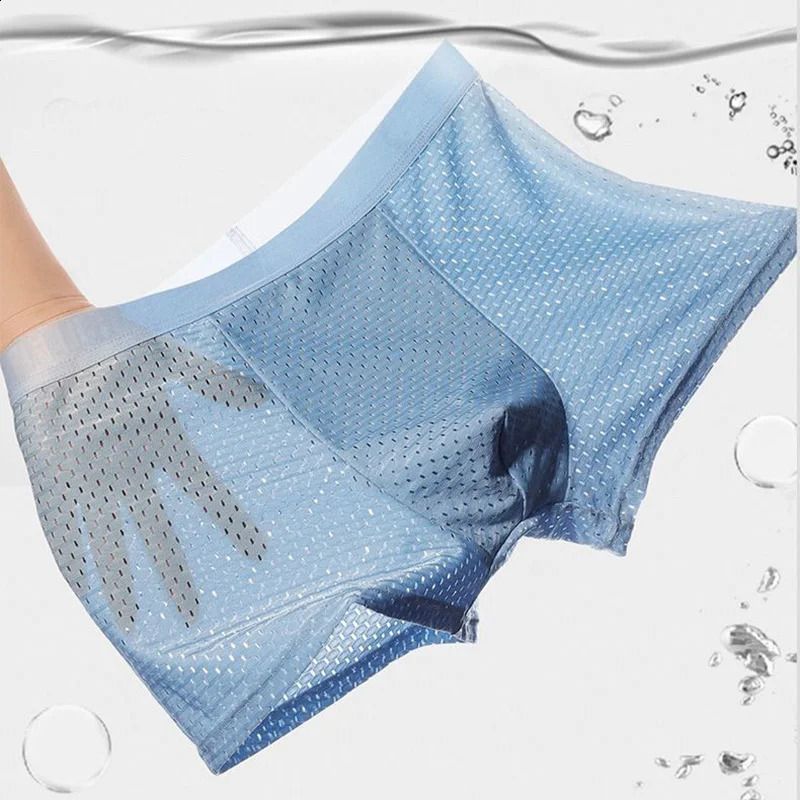 10PcsSet Mens Underwear Ice Silk Men Boxer Shorts Breathable Mesh Boxershorts Seamless Male Underpants Plus Size 4XL 5XL 240812