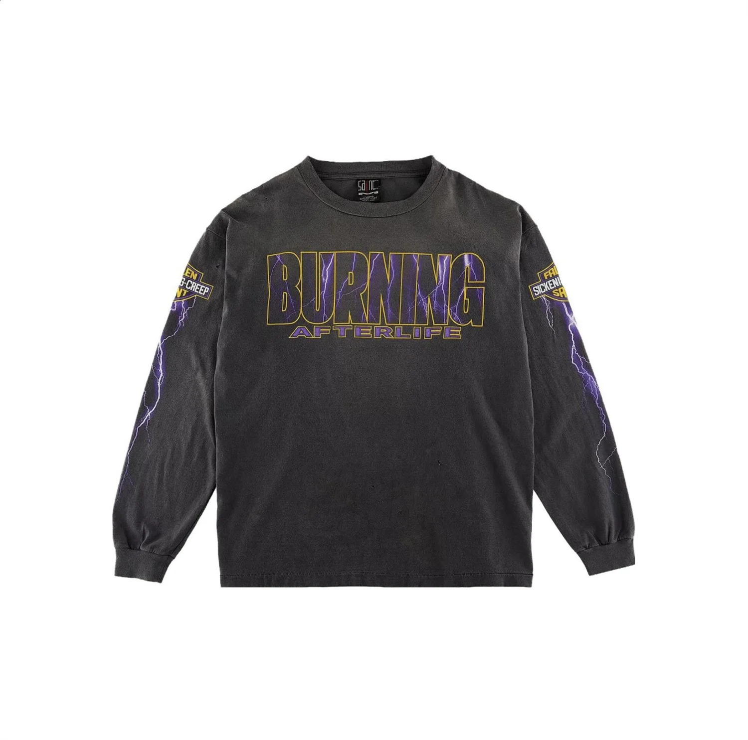 Summer Retro EVILSPIRIT Thunder Printed Washed High Street Cotton Loose Long Sleeve Mens Tshirt Zipper 240812
