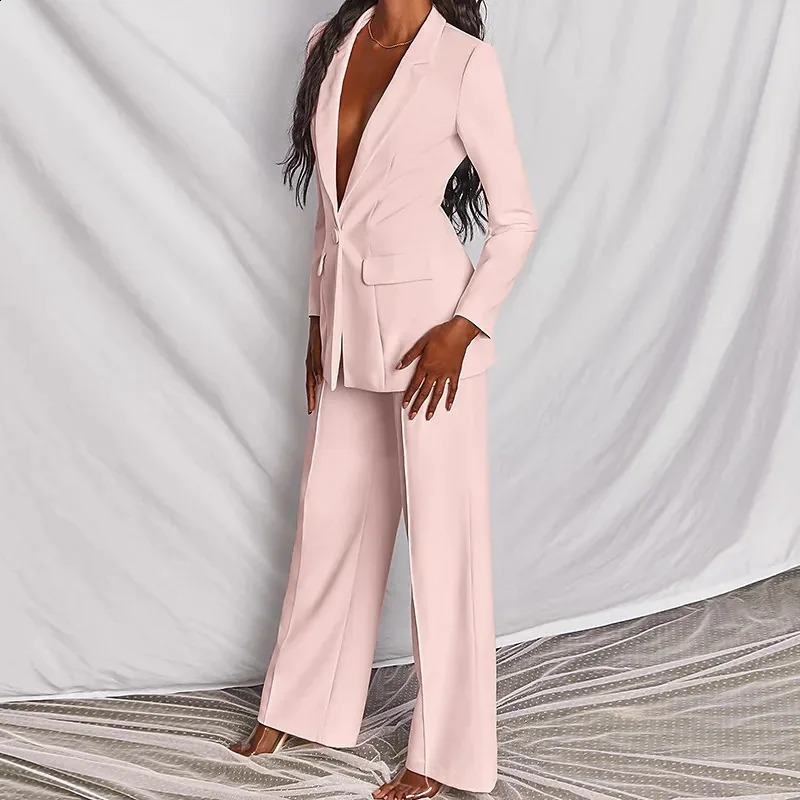 Fashion Casual Women Blazers Set Urban Elegant Long Pants Blazer Suit Solid Two Pieces Office Lady Loose Autumn Winter Clothes 240813