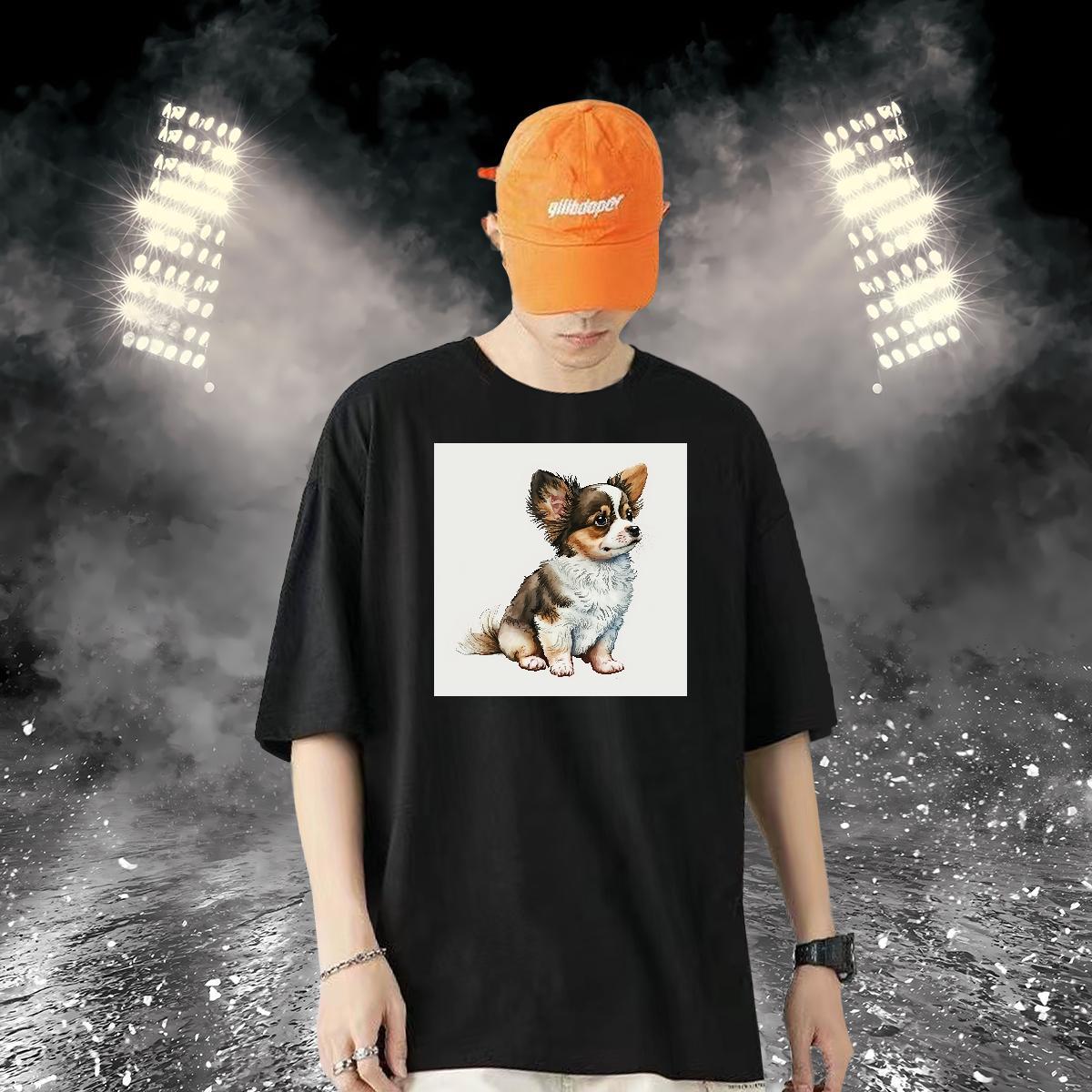 Classic Casual Tshirt for Man Woman Dog Hip Hop Street 230g Pure Cotton Tops Tees Breathable Crew Neck Cool T shirt Cartoon Printing L-4XL