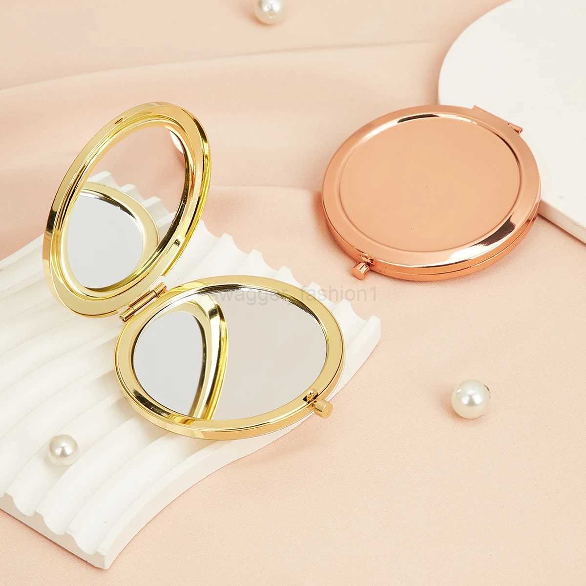 Round Double Side Metal Pocket Mirror Makeup Folding Mirror Hand Held Make Up Mini Mirror Cosmetic Gifts Purse For TravelXJ240813