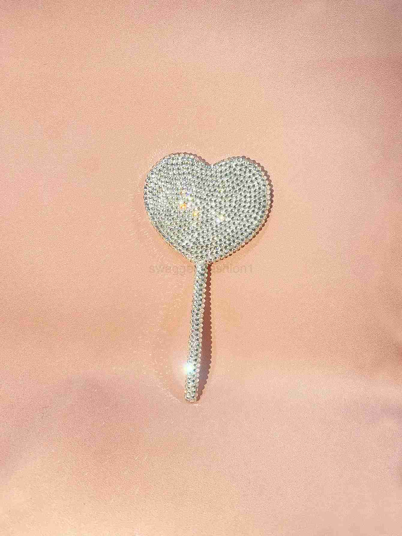 Diamond-encrusted love hand-held cosmetic mirror lollipop mirror heart-shaped handle mirror creative hand-made DIY small mirrorXJ240813