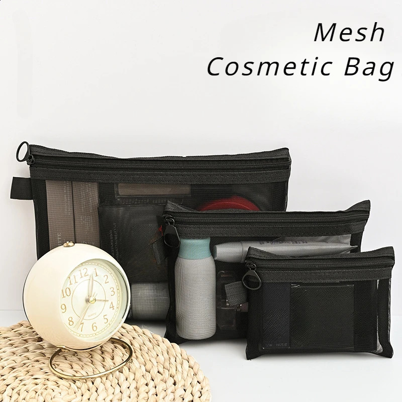 Women Mesh Cosmetic Bag Travel Storage Makeup Organizer Female Make Up Pouch Portable Small Large Toiletry Beauty Case 240812