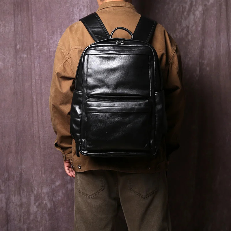 Natural Top Layer Cowhide Backpack For Mens Casual Fashion Large Capacity Genuine Leather Computer Bag 250206
