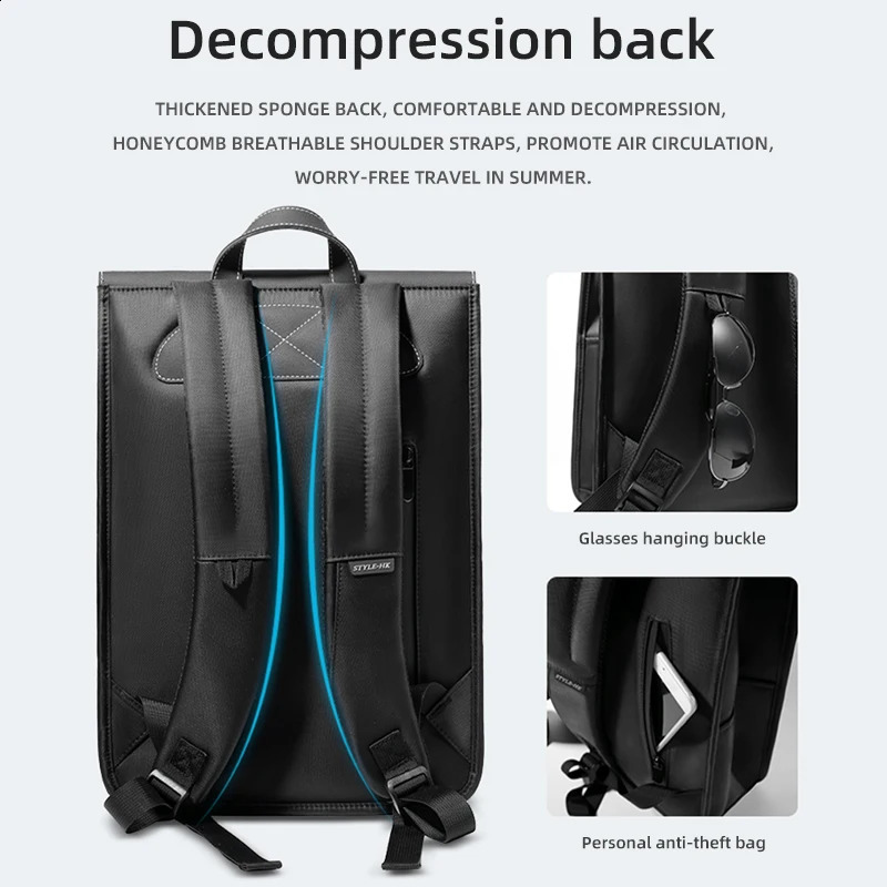 HK Fashion School Backpack Mens British Style 156inch Laptop Bag with USB Large Business Suitable for College Youth Travel 240813