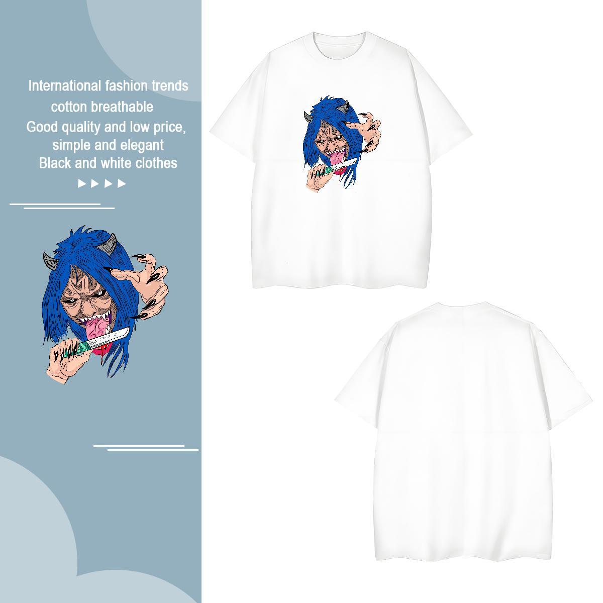 T-Shirts 230g Pure Cotton portrait Anime Printing Street Round Neck Short Sleeve Graphic Men Clothes T-Shirt Classic Designer Tops