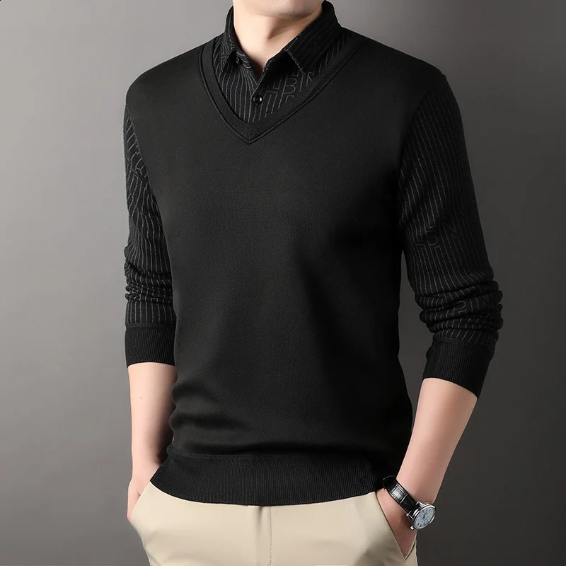 Retro sweater mens wool polo collar with floral fashion casual thick shirt ultrathin suitable for Korean top 240812