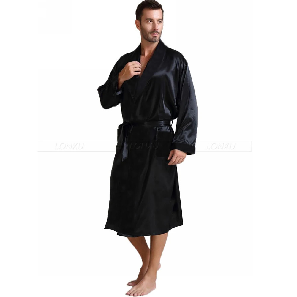 Mens Silk Satin Pajamas Sleepwear Robe Robes Bathrobe Nightgown S~3XL 240812