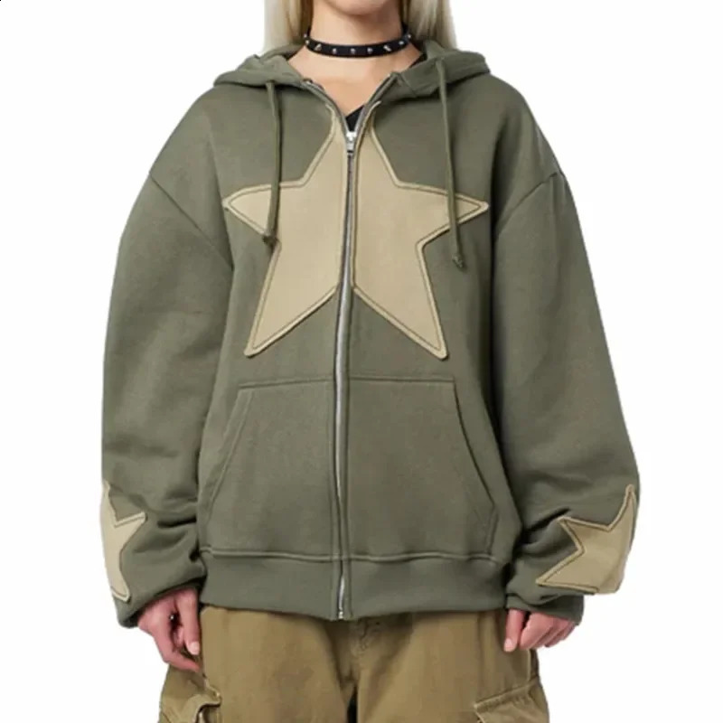 Women y2k Hoodies Coat Spring Autumn Clothes Long Sleeve Star Zip Up Drawstring Hoodie Female Clothing Streetwear 240812