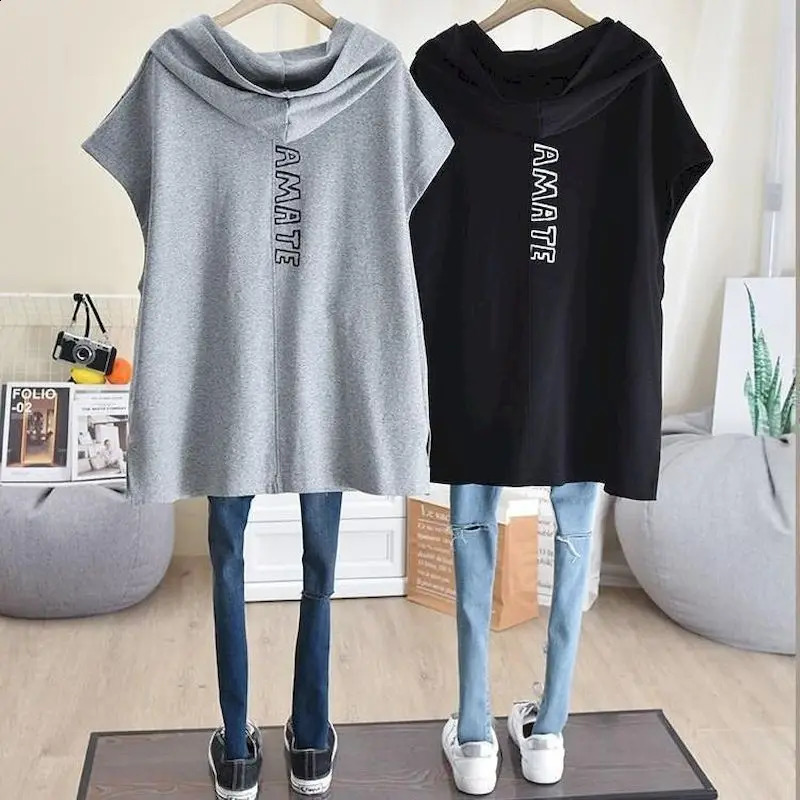 Oversized Hoodies Women Autumn Spring Loose Thin Simple Vest Cardigan Zipper Sleeveless Hooded Vest Jackets Womens Casual Tops 240812